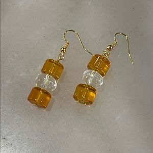 Artisan Glass Gold and Clear Beaded Earrings